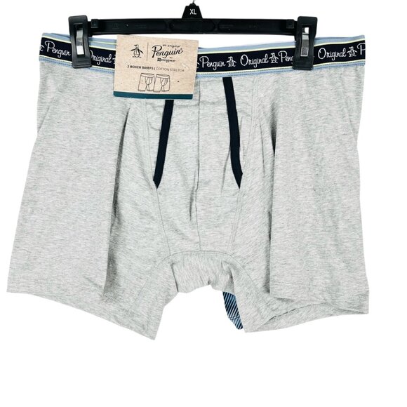 Original Penguin Men's Grey Blue 2-Pack Cotton Stretch Boxer Briefs Size S NWT - Picture 1 of 7
